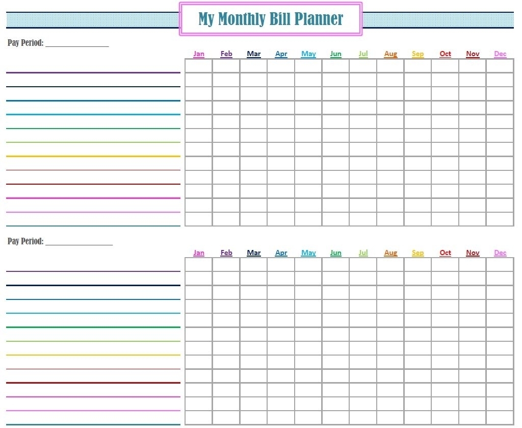 Monthly Bill Planner Printable