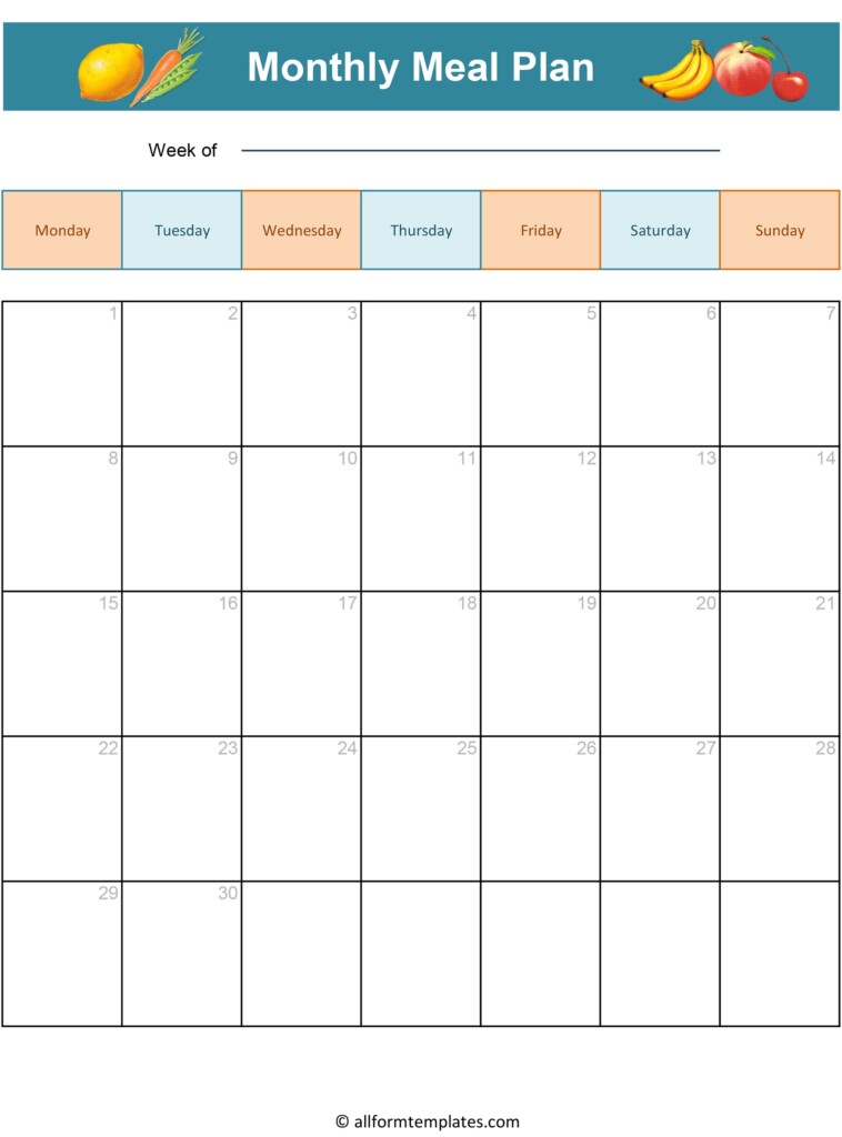 Monthly Meal Planner Printable PDF