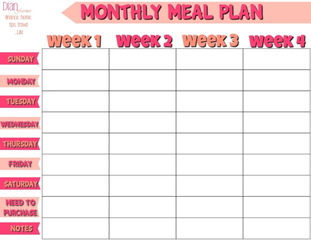 Monthly Meal Planner Template Printable Printable Templates