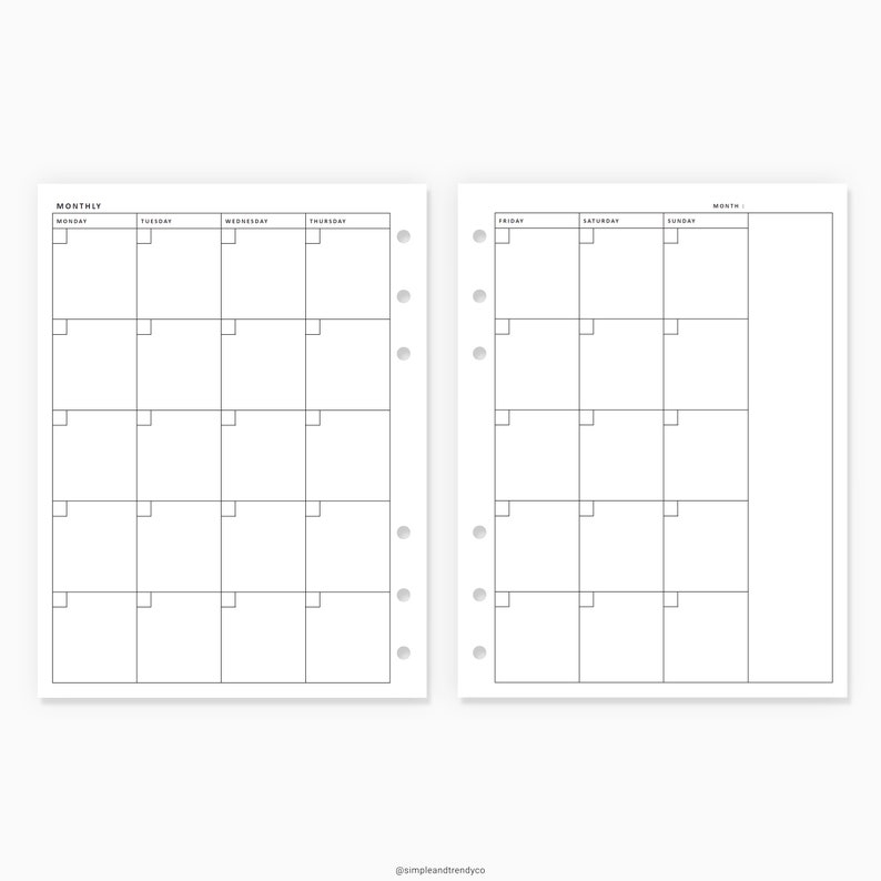 Monthly Planner Printable B6 Inserts Agenda Monthly Planner Etsy