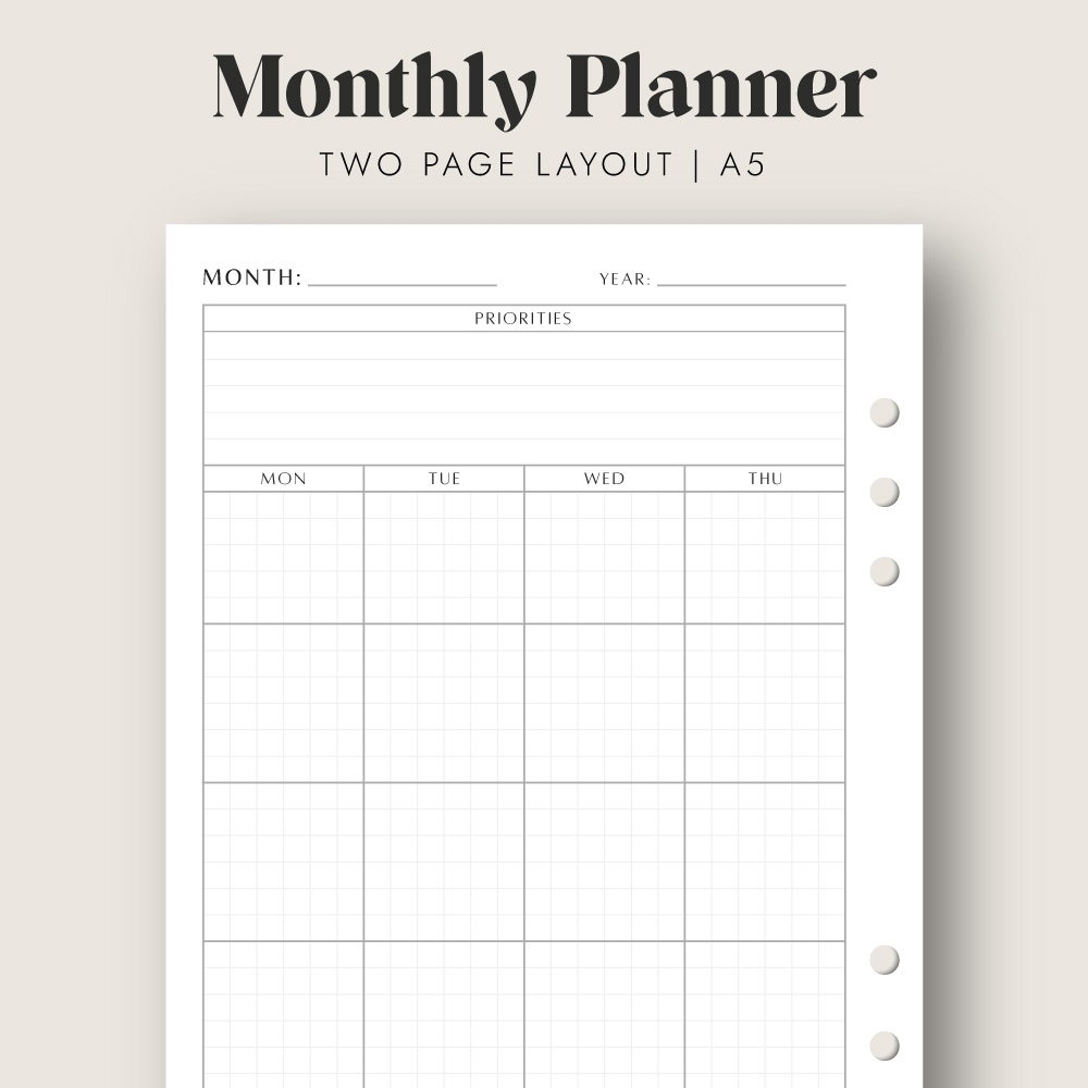 Monthly Planner Printable Insert In A5 Size Designwall Studio