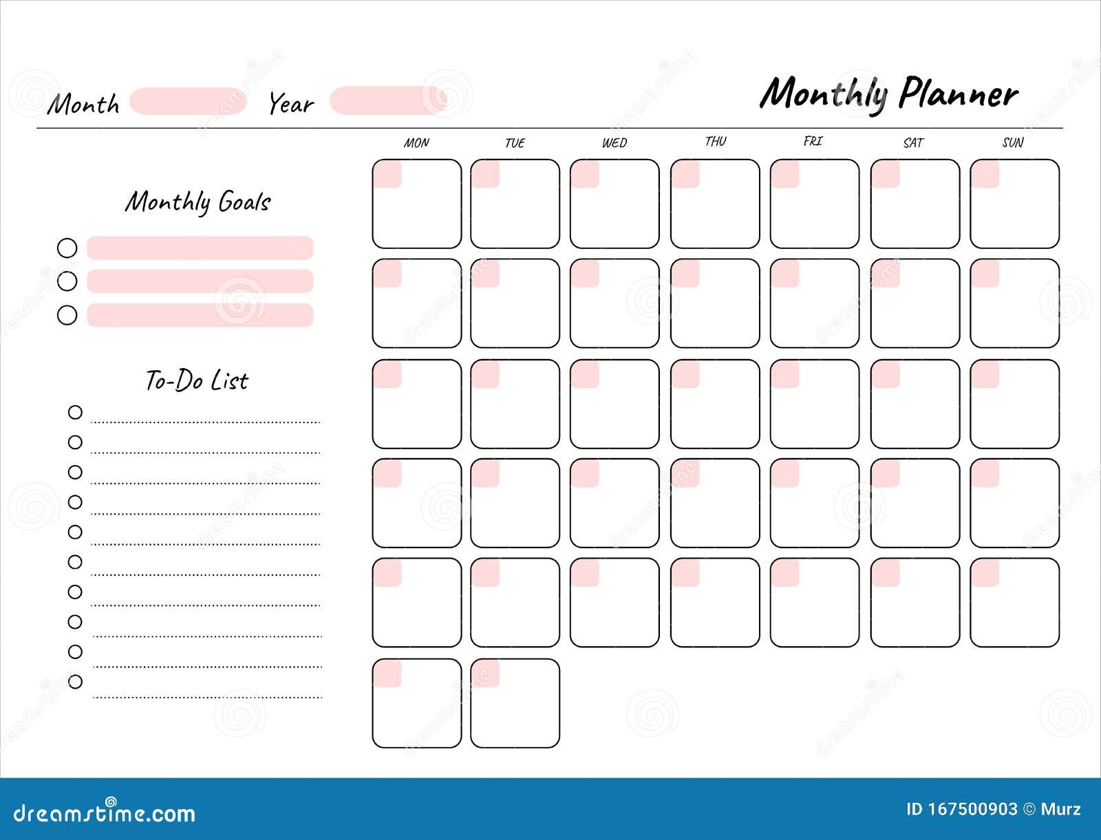Monthly Planner Printable Template Blank White Notebook 44 OFF