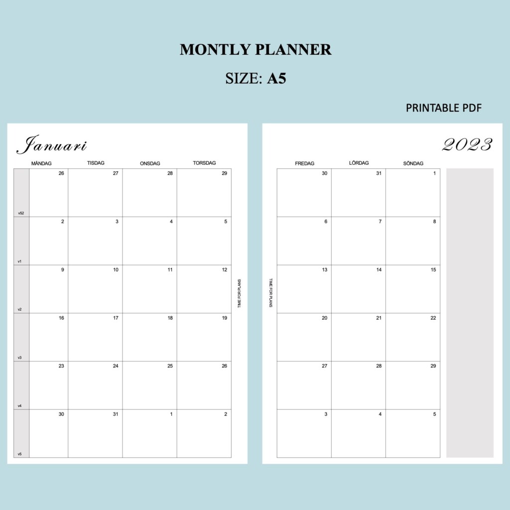 MONTLY PLANNER 2023 PRINTABLE Instant Download A5 Etsy