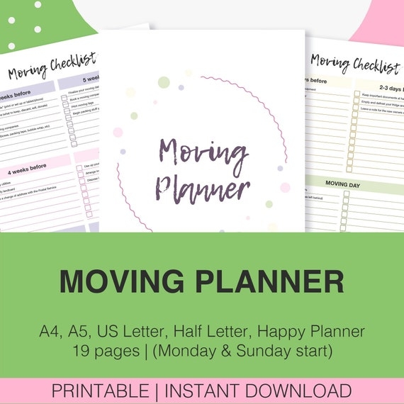 Moving Planner Hapy Planner Insert Moving Checklist A5 Etsy