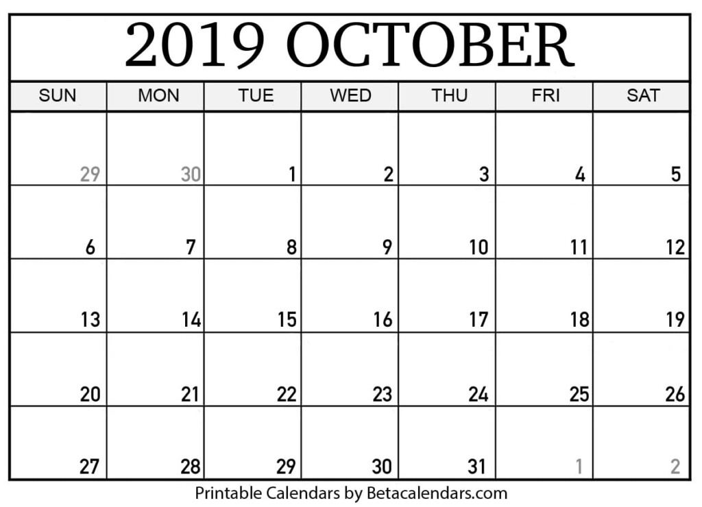 October Month Printable Calendar