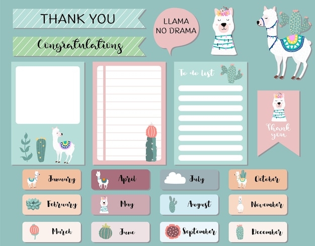 Premium Vector Pastel Monthly Calendar Planner With Llama alpaca 