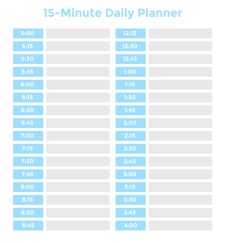 Printable 15 Minute Daily Planner Template Free Templates Printable
