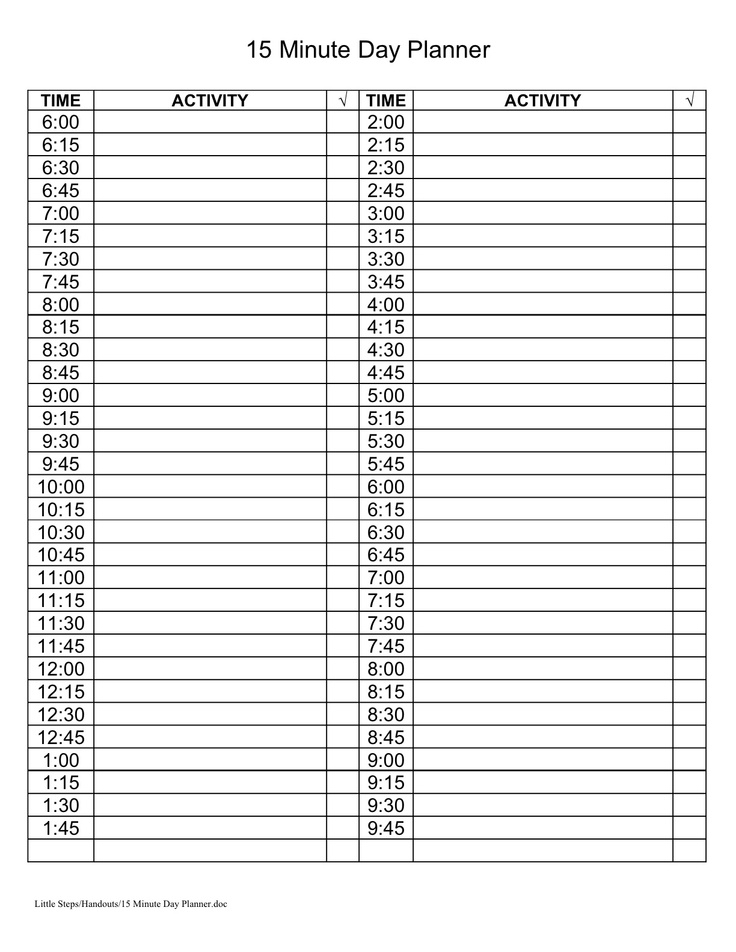 Printable 15 Minute Daily Planner Template Printable Templates