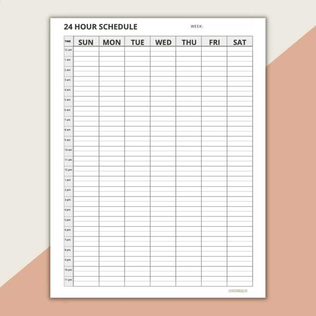 Printable 24 Hour Weekly Schedule Template Fillable Form 2024