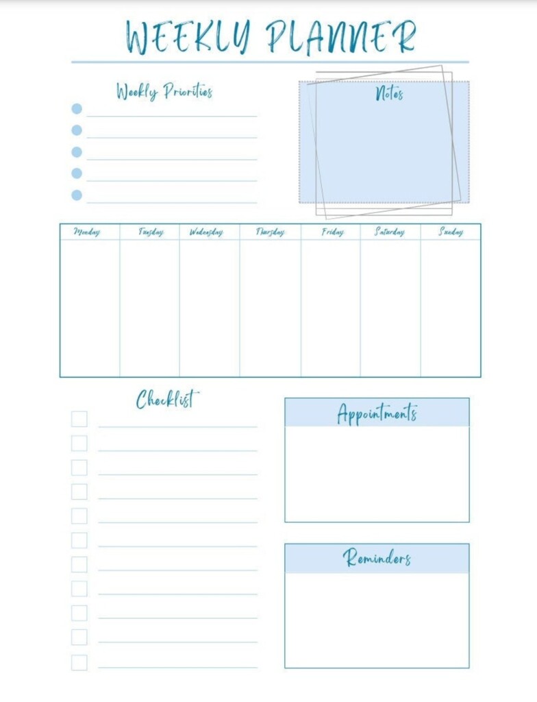 Printable 7 Day Weekly Planner Template Digital 7 Day Weekly Planner 