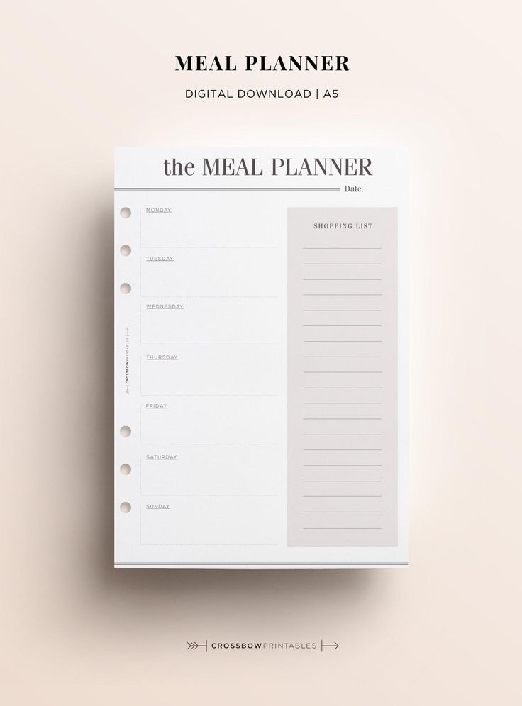 PRINTABLE A5 Meal Planner Printable Insert Printable Meal Plan PDF 