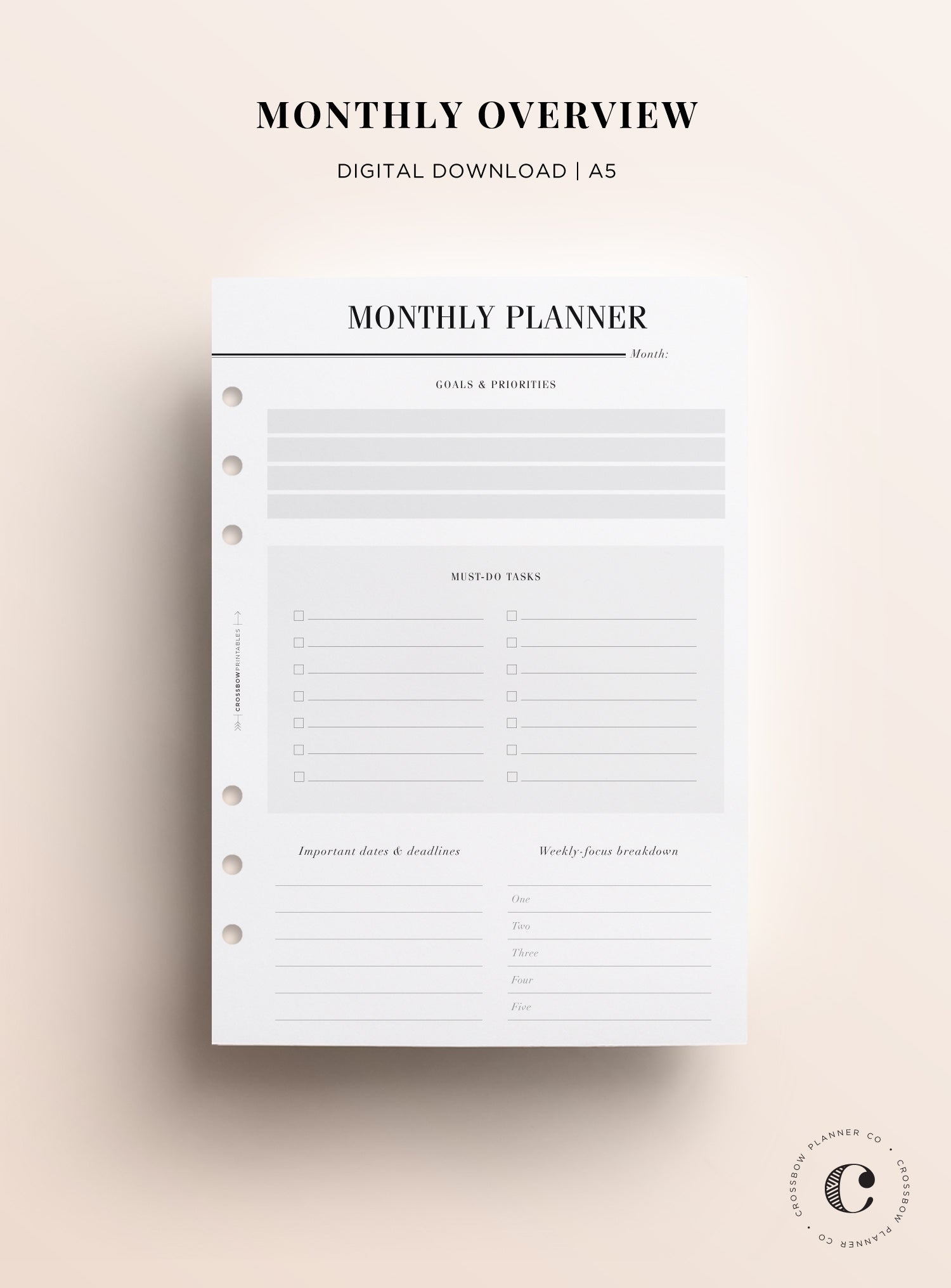 Printable A5 Planner Pages Crossbow Planner Co Worksheets Library