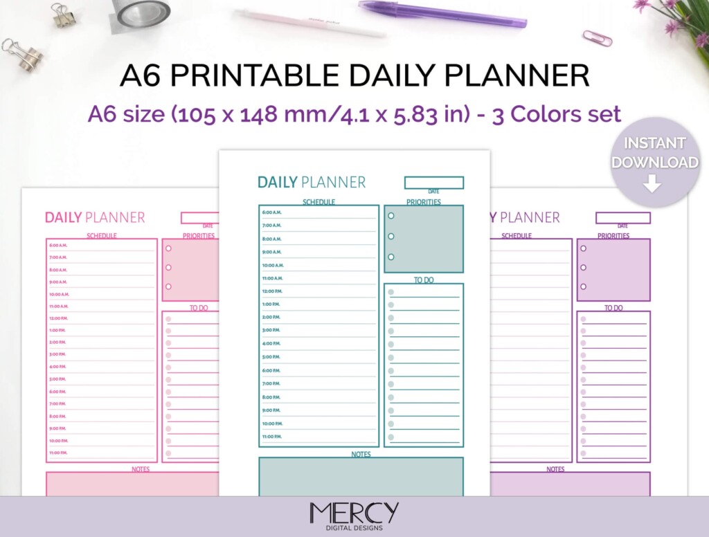 Printable A6 Daily Planner Cute Mercy Digital Designs