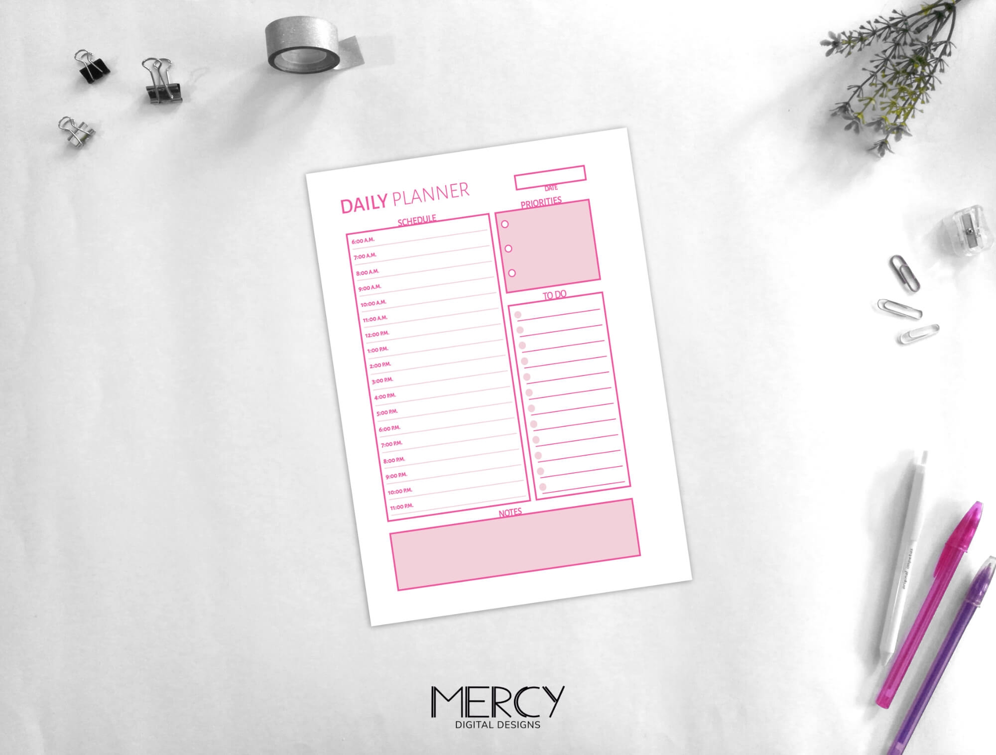Printable A6 Daily Planner Cute Mercy Digital Designs