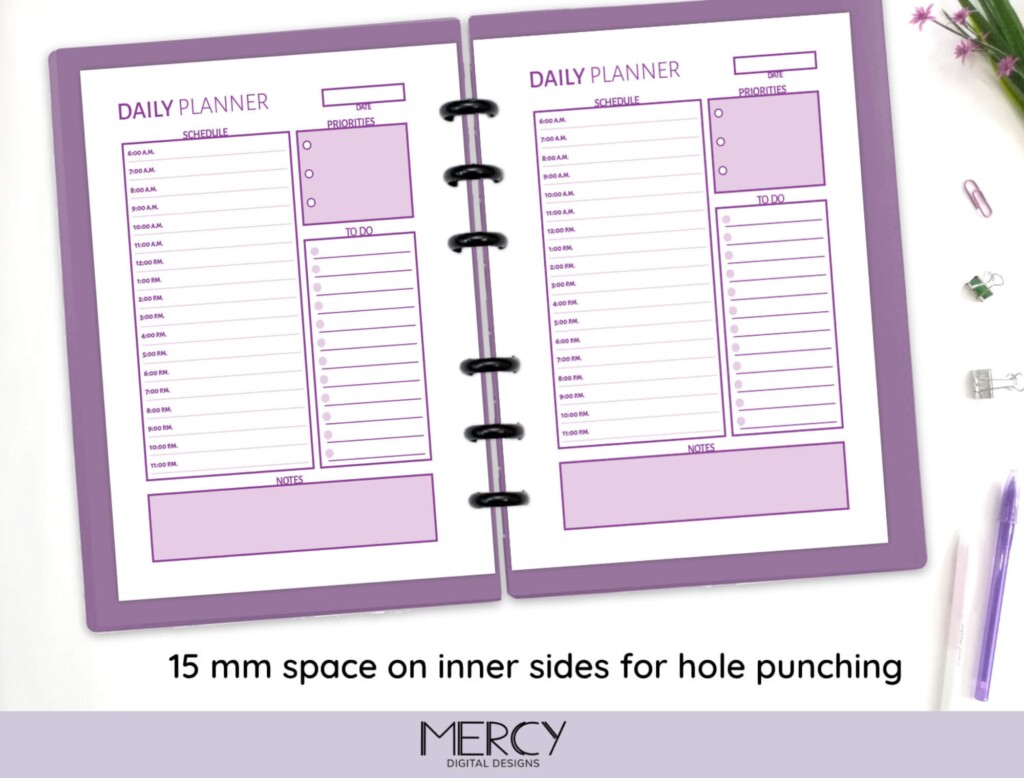 Printable A6 Daily Planner Cute Mercy Digital Designs