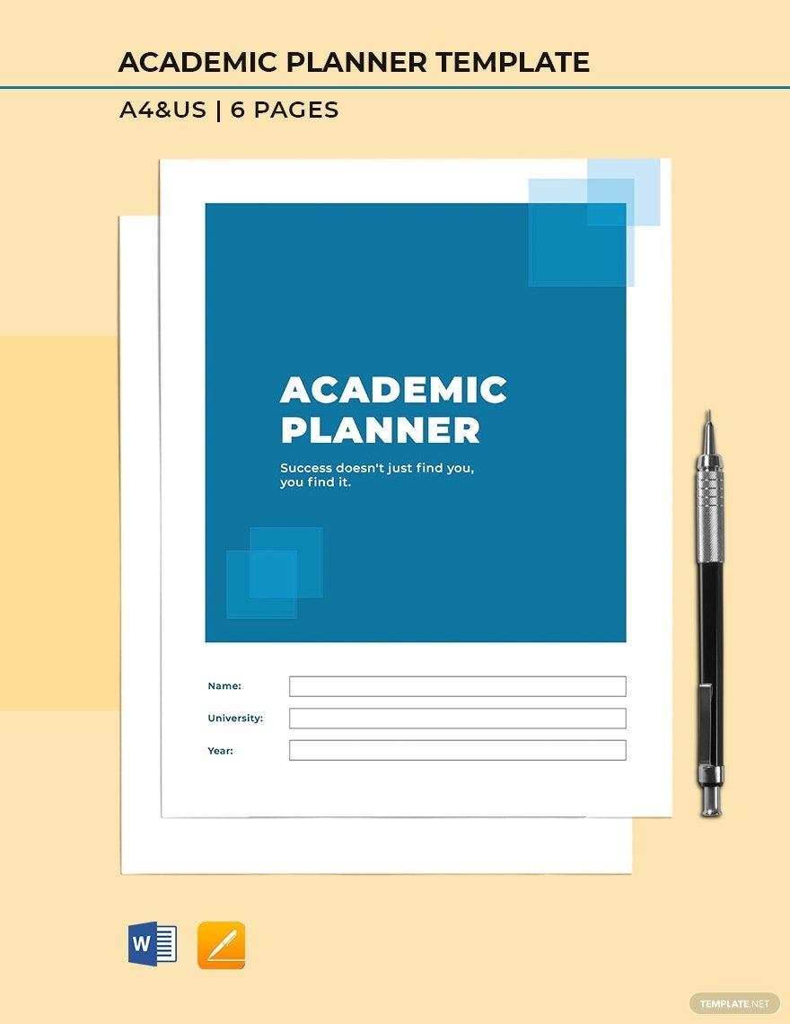 Printable Academic Planner Template In Word Apple Pages PDF