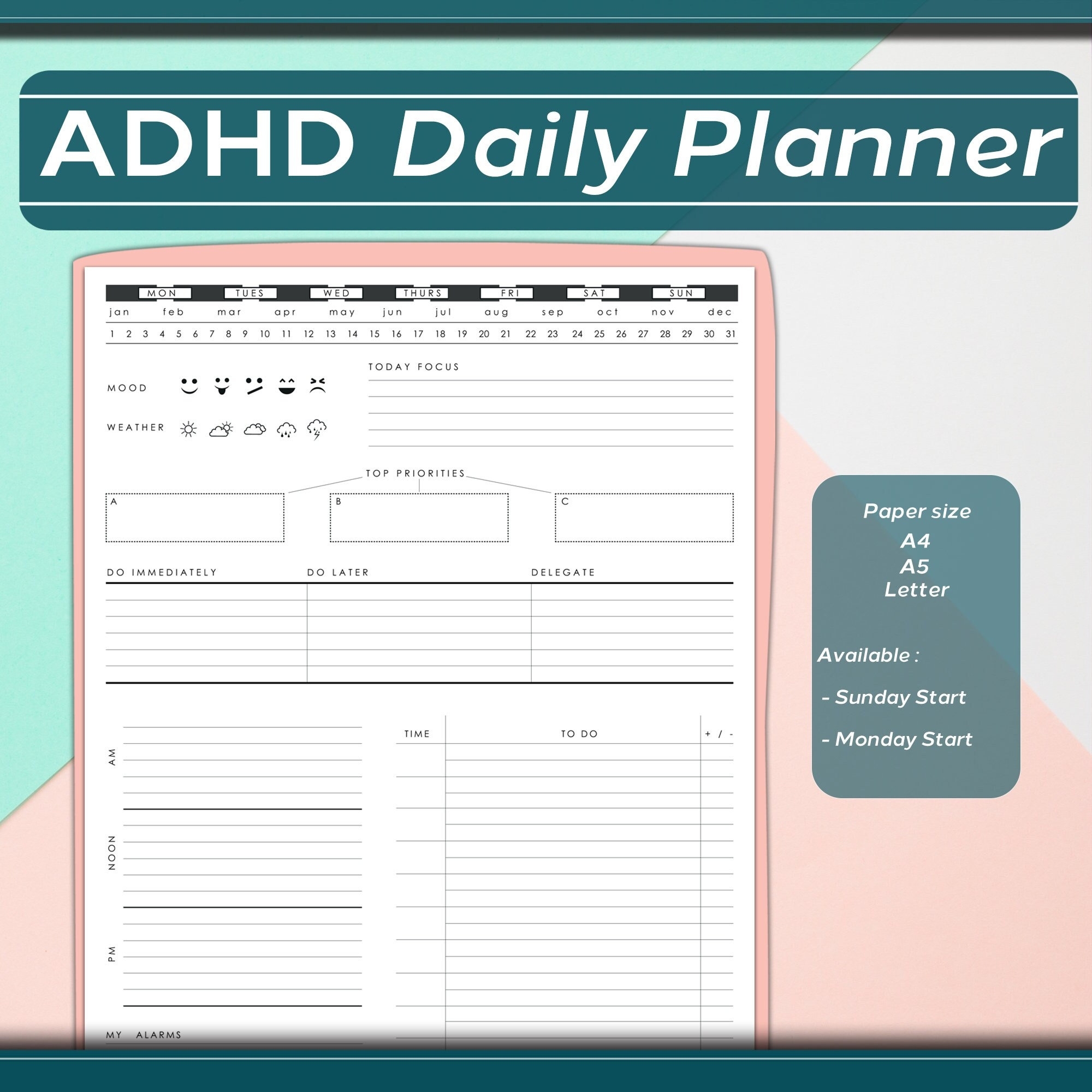 Printable Adhd Daily Planner Template Printables Template Free