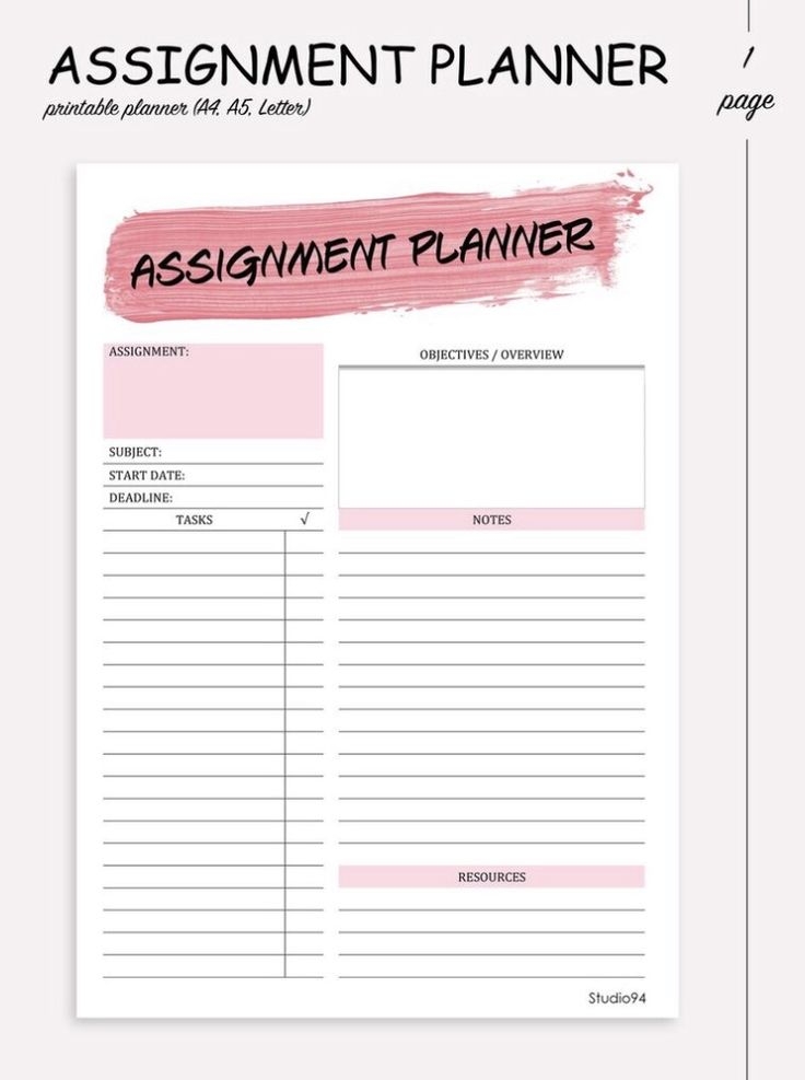 Printable Assignment Planner Assignment Planner Diy Stationery 