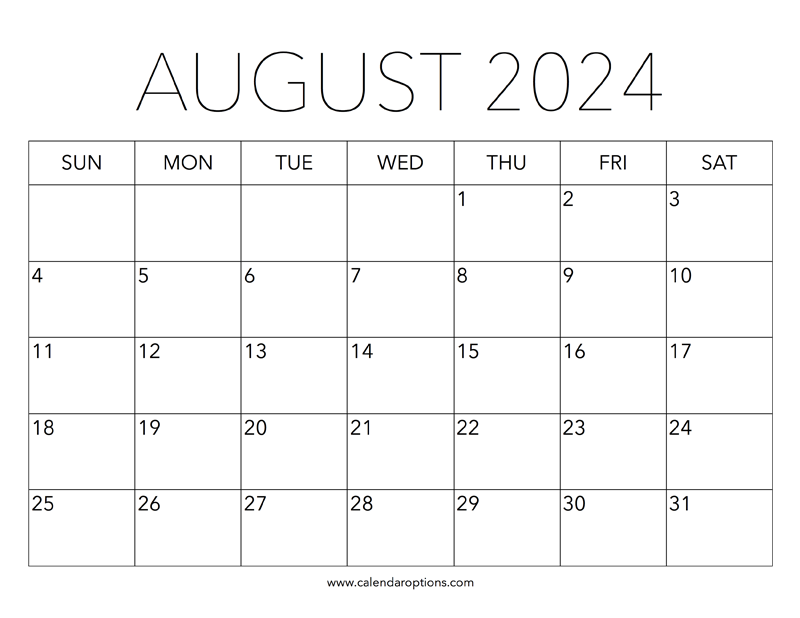 Printable August 2024 Calendar Calendar Options