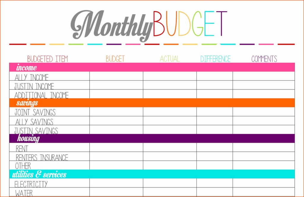 Printable Budget Planner Listgute