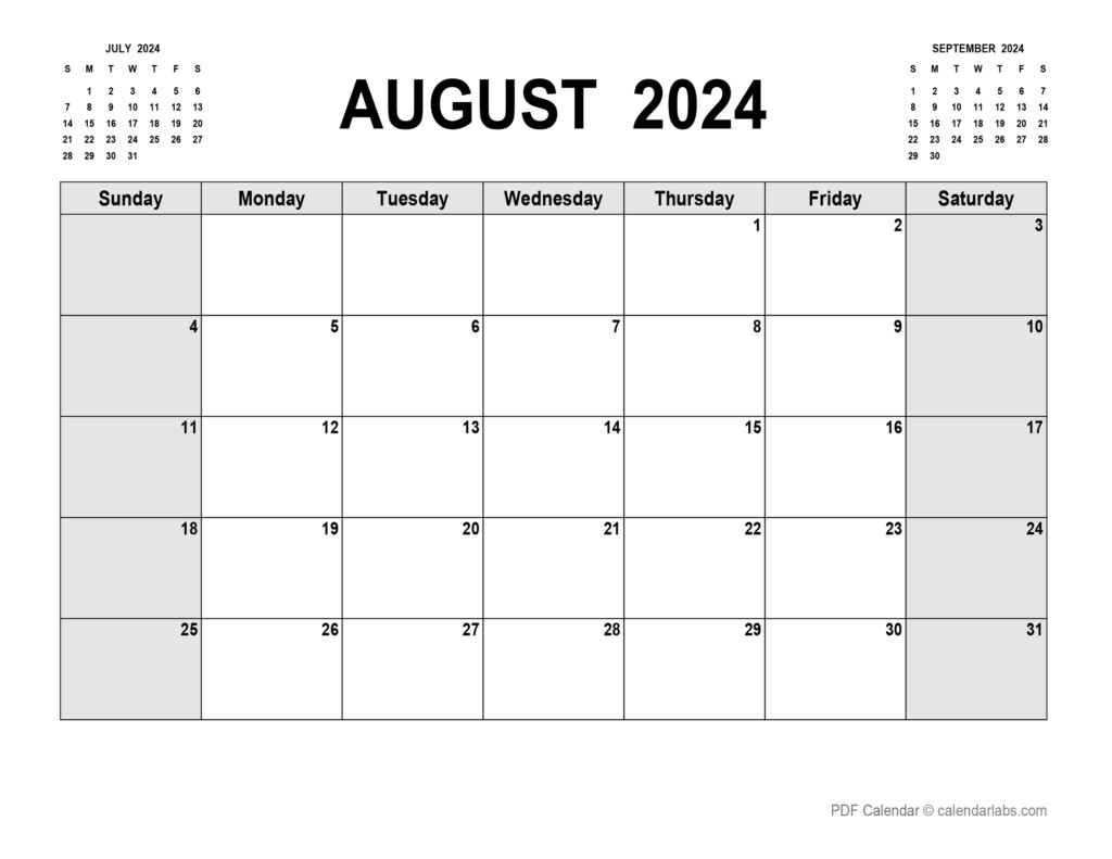 Printable Calendar 2024 Free Printable August Tess Jerrine
