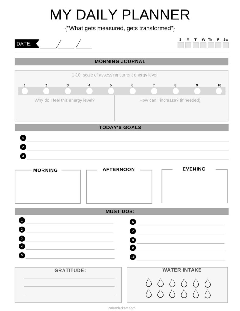 Printable Daily Planner Template Calendarkart