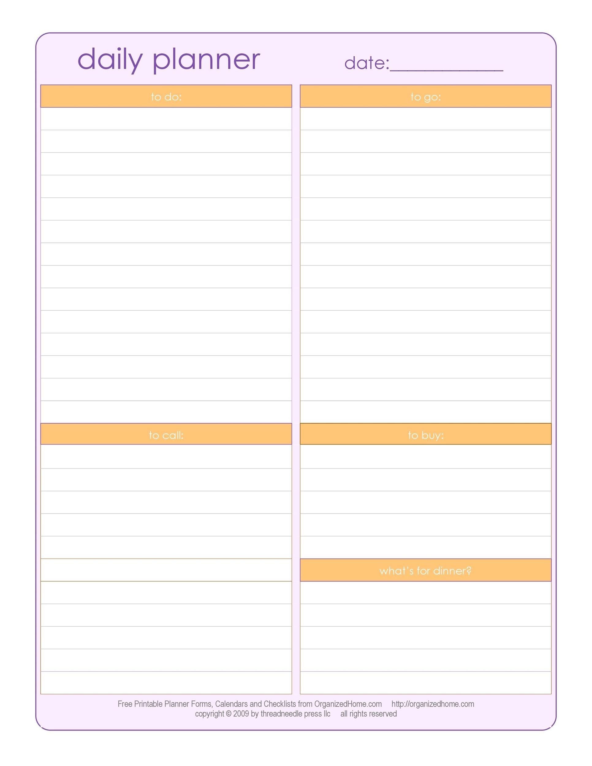Printable Daily Planner Template Word Printable Templates