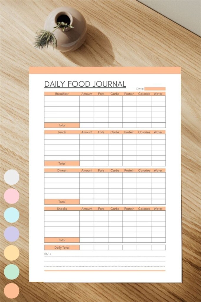 Printable Food Journal Meal Planner Meal Tracker Calorie Log Health 