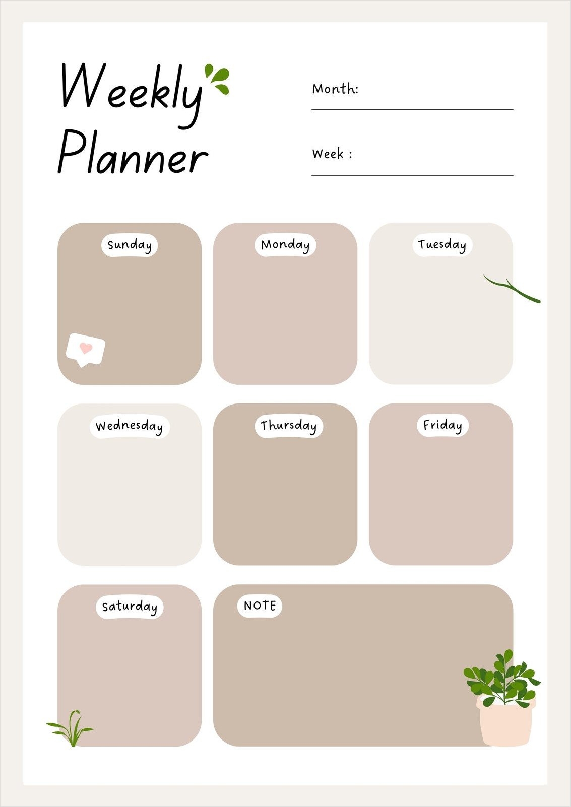Printable Girly Cute Homework Planner Template