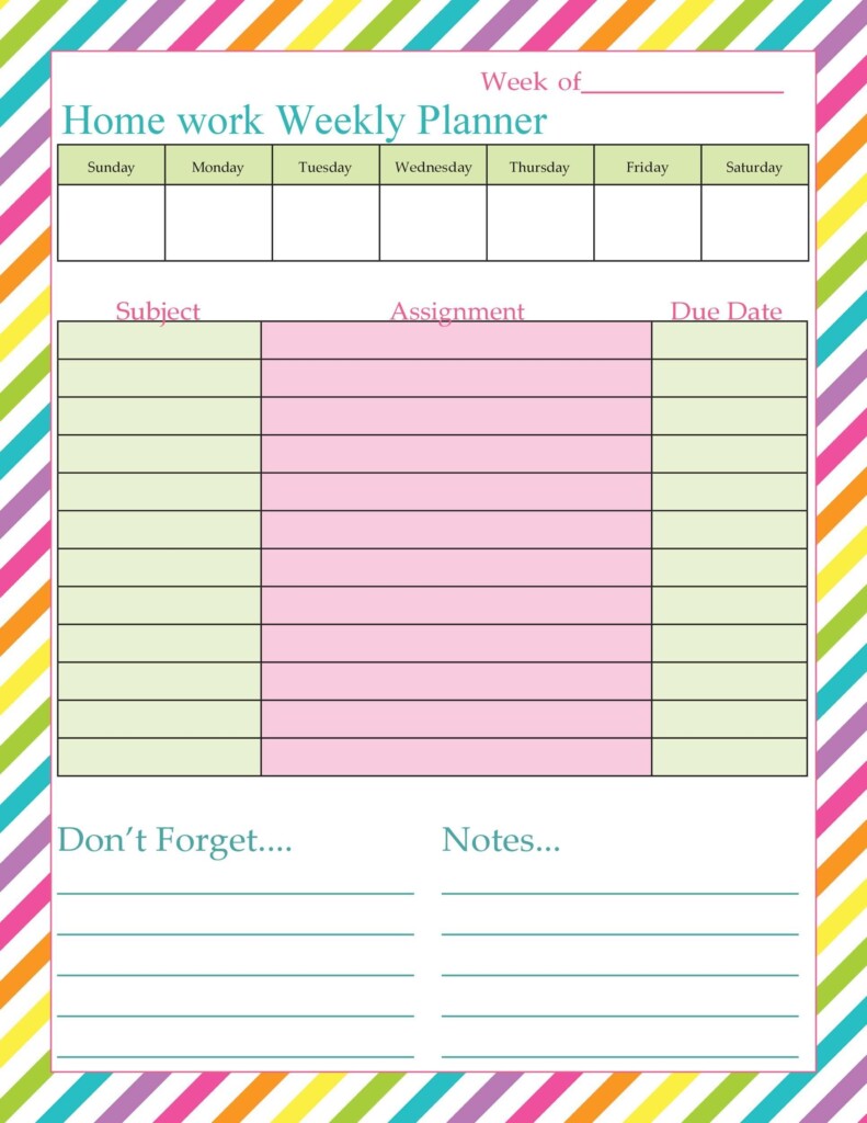 Printable Homework Planner