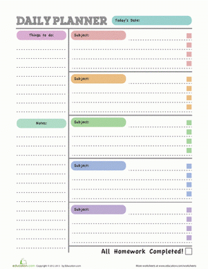 Printable Homework Planner Worksheet Education