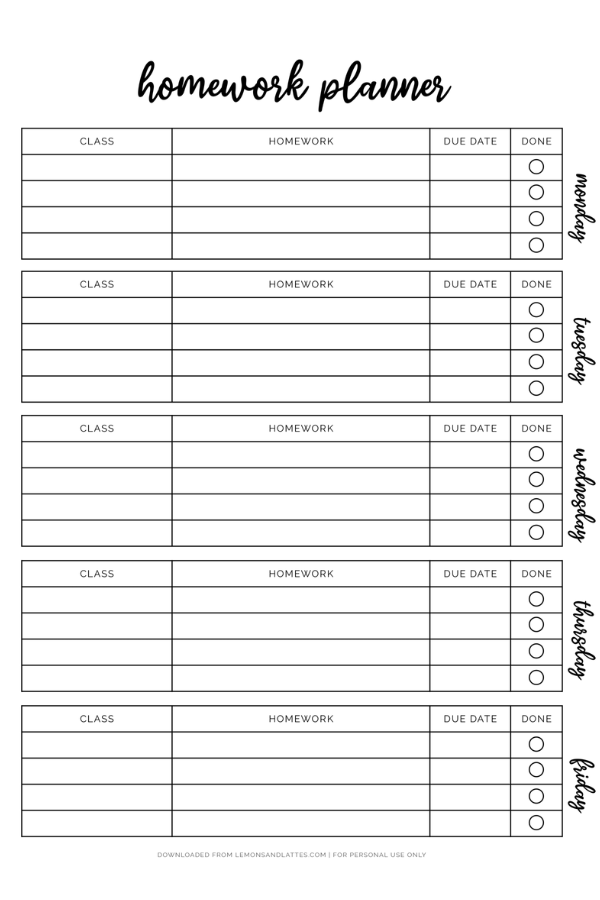 Printable Homework Planners To Help Students Get Organized Worksheets