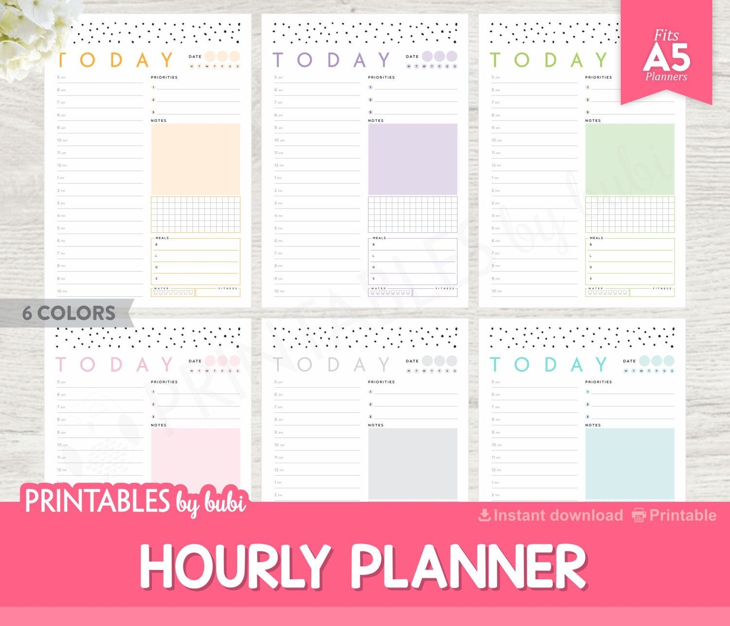 Printable Hourly Planner A5 Daily Planner Inserts Daily Hourly