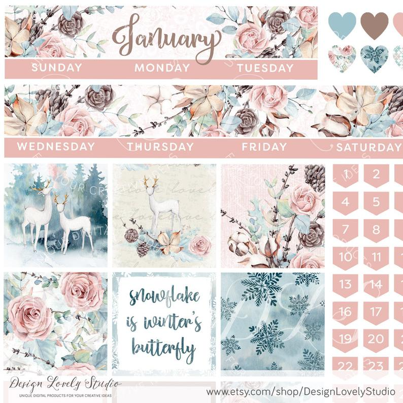 Printable JANUARY Monthly Stickers Kit Big Happy Planner Etsy Happy
