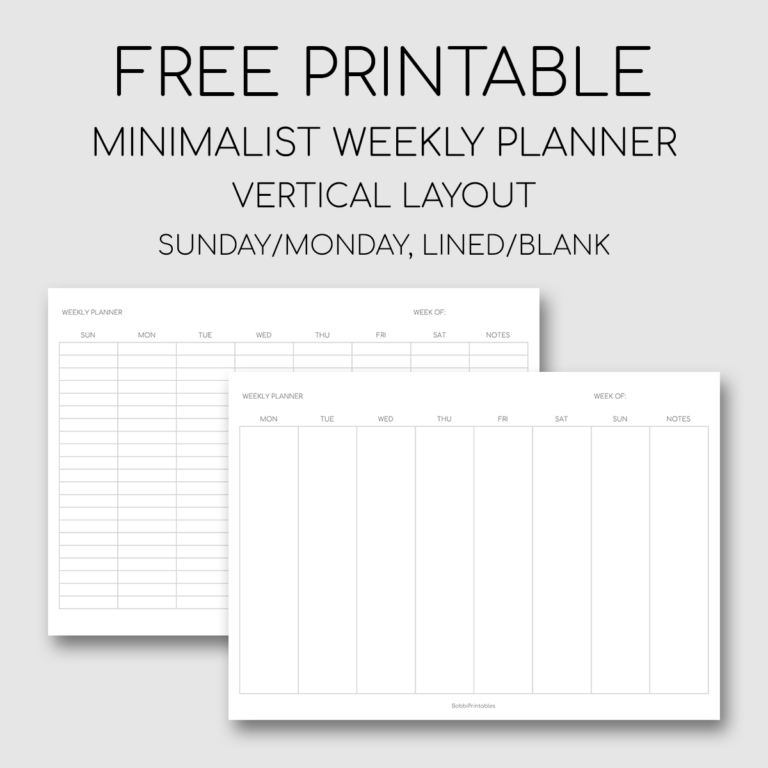 Printable Minimalist Weekly Planner Vertical Layout Vertical Weekly 