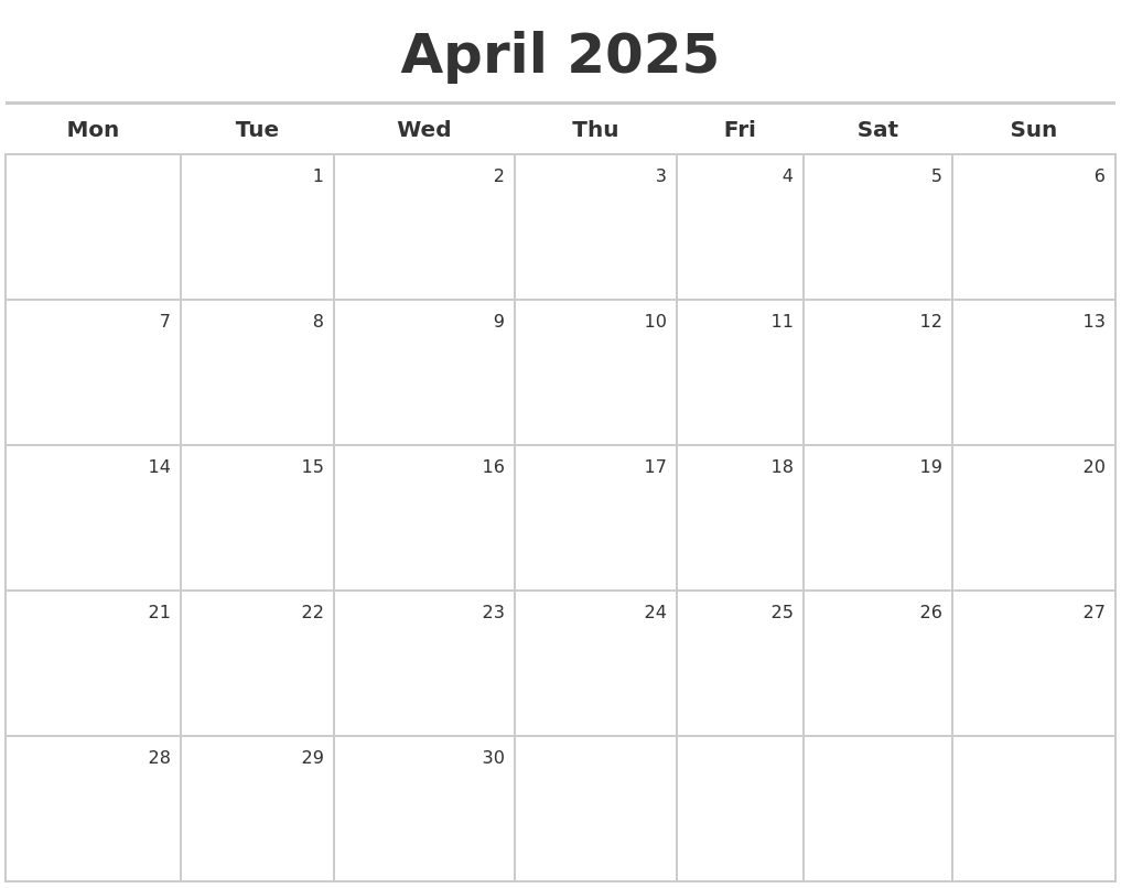 Printable Monthly Calendar April 2025 Pdf Zoe Magarey