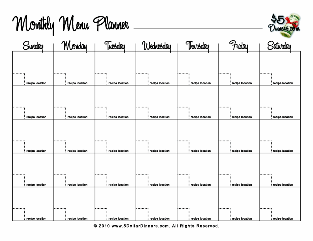 Printable Monthly Menu Planner Template Printable Templates