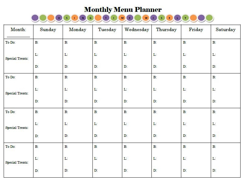Printable Monthly Menu Planner Template Printable Templates