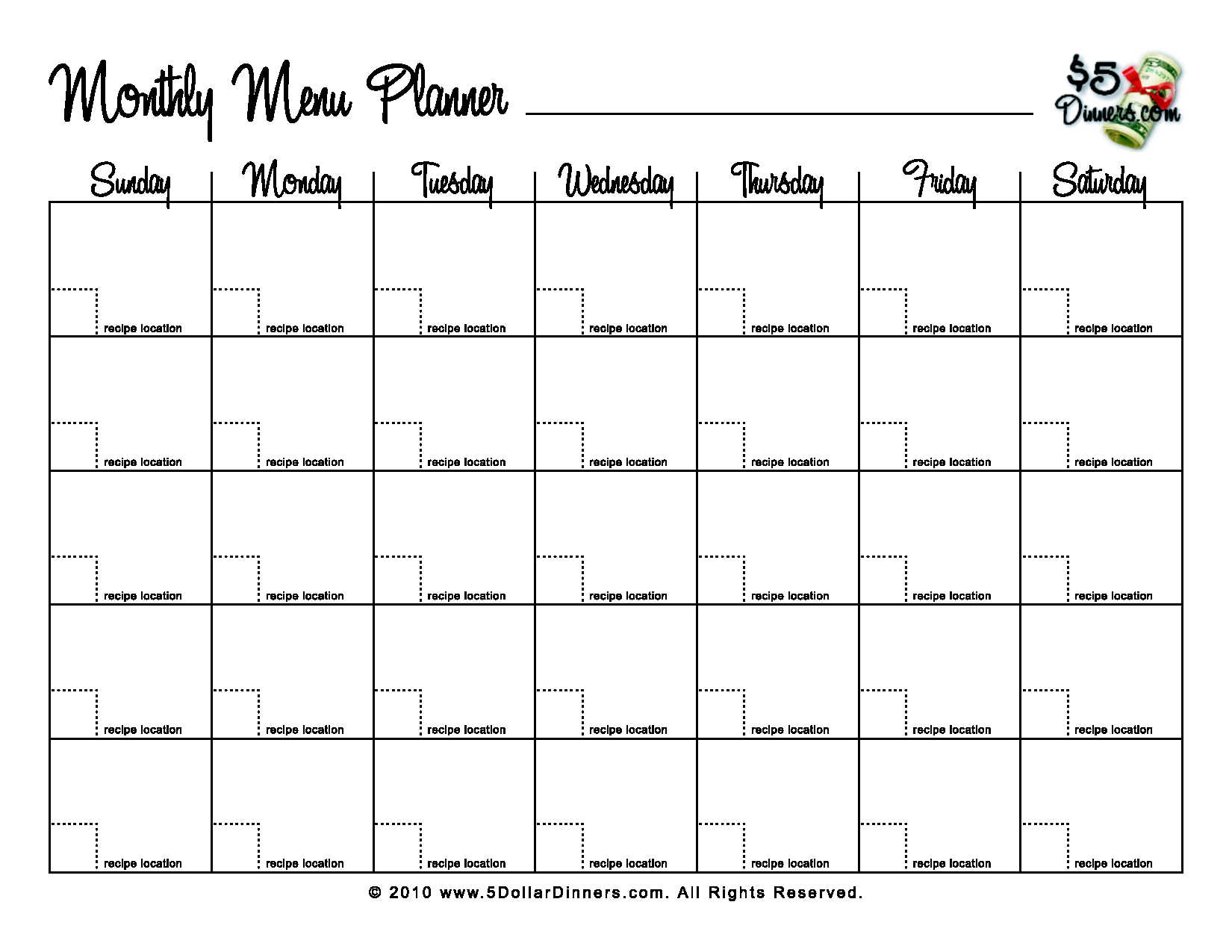 Printable Monthly Menu Planner Template Printable Templates