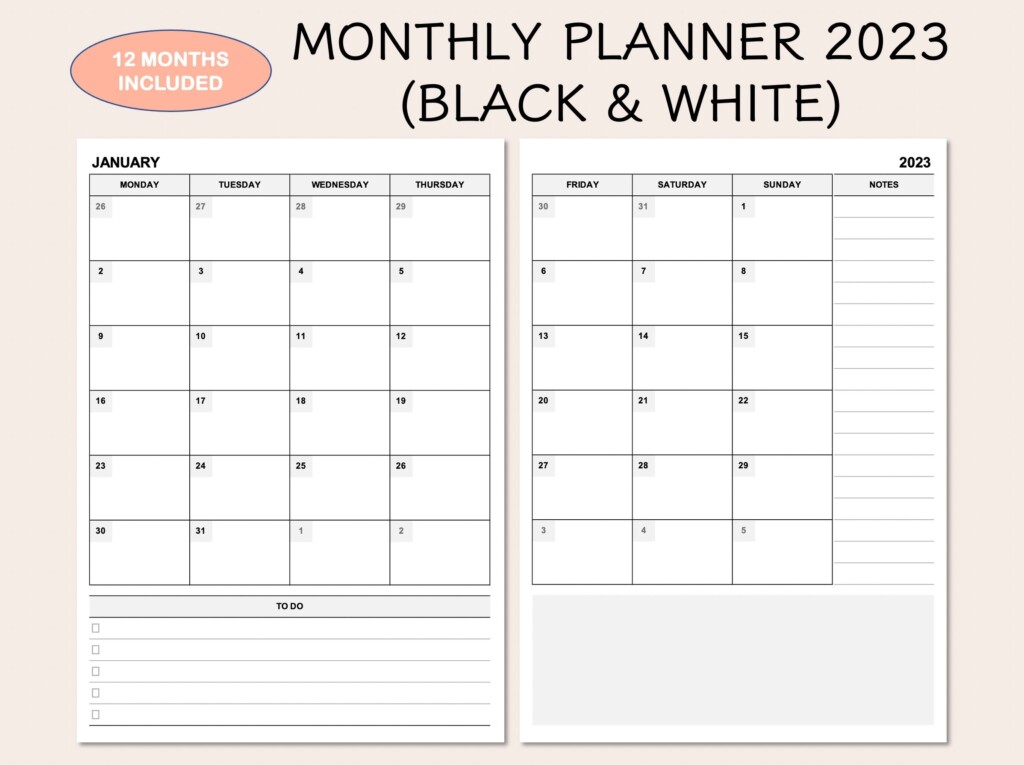 Printable Monthly Planner 2023 Month At A Glance Monthly Etsy