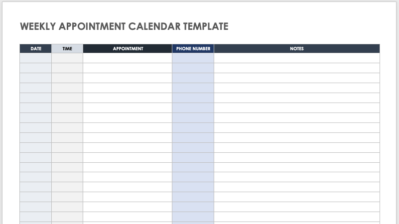 Printable One Week Appointment Calendar PDF EzCalendars 55 OFF