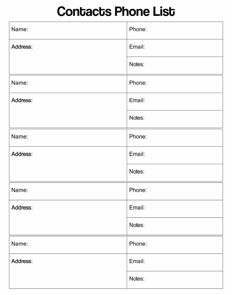 Printable Phone List Template Address Book Template Book Template 