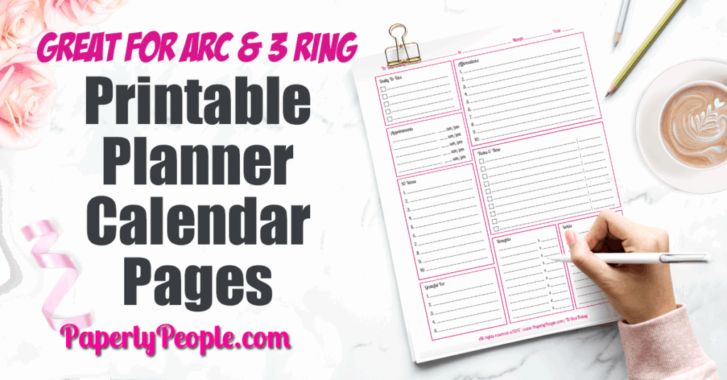 Printable Planner Calendar System For Staples ARC System Or 3 Ring Binder