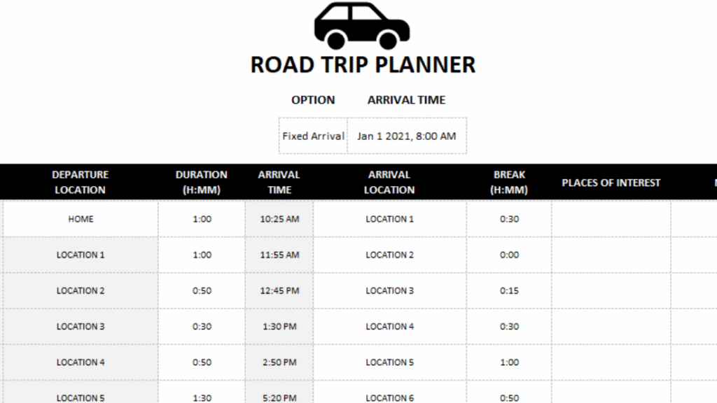 Printable Road Trip Planner