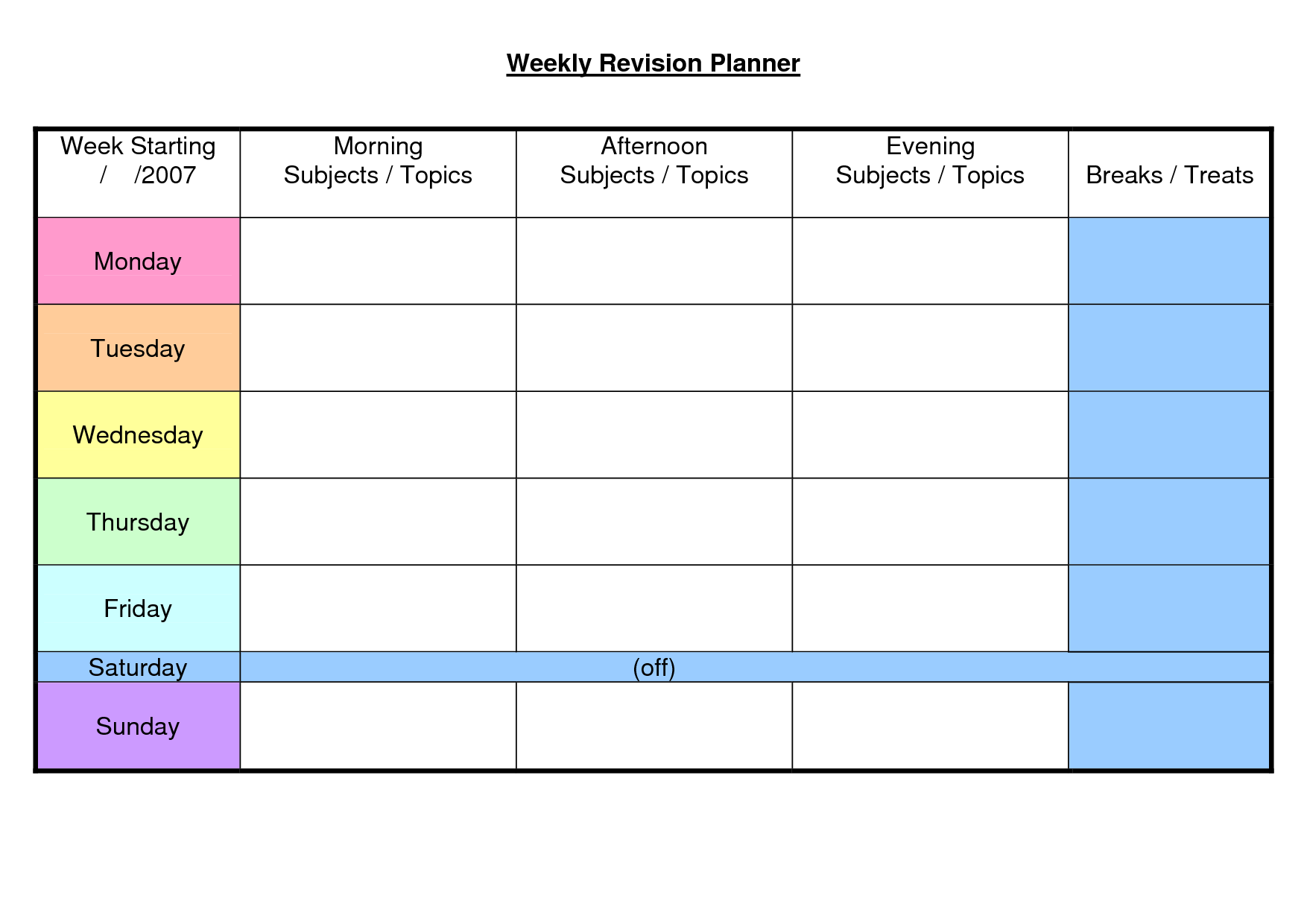 Printable Student Weekly Planner Template Printable Templates