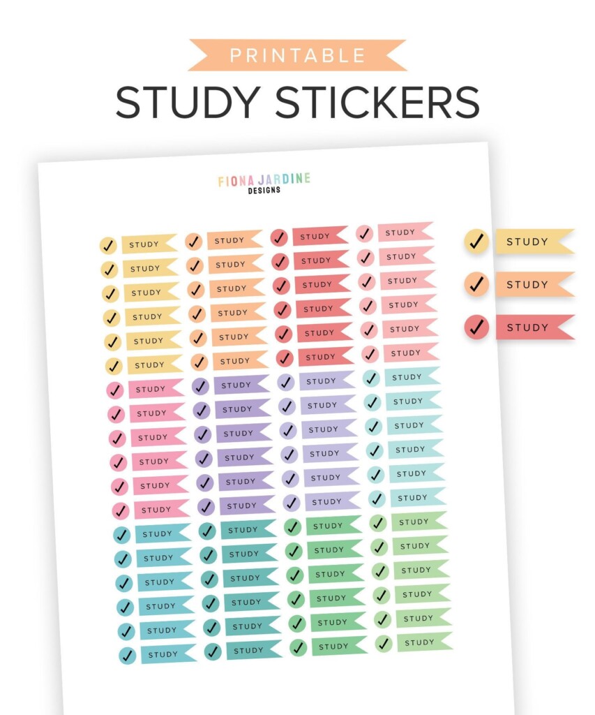 Printable Study Stickers Study Planner Stickers Colorful Etsy 