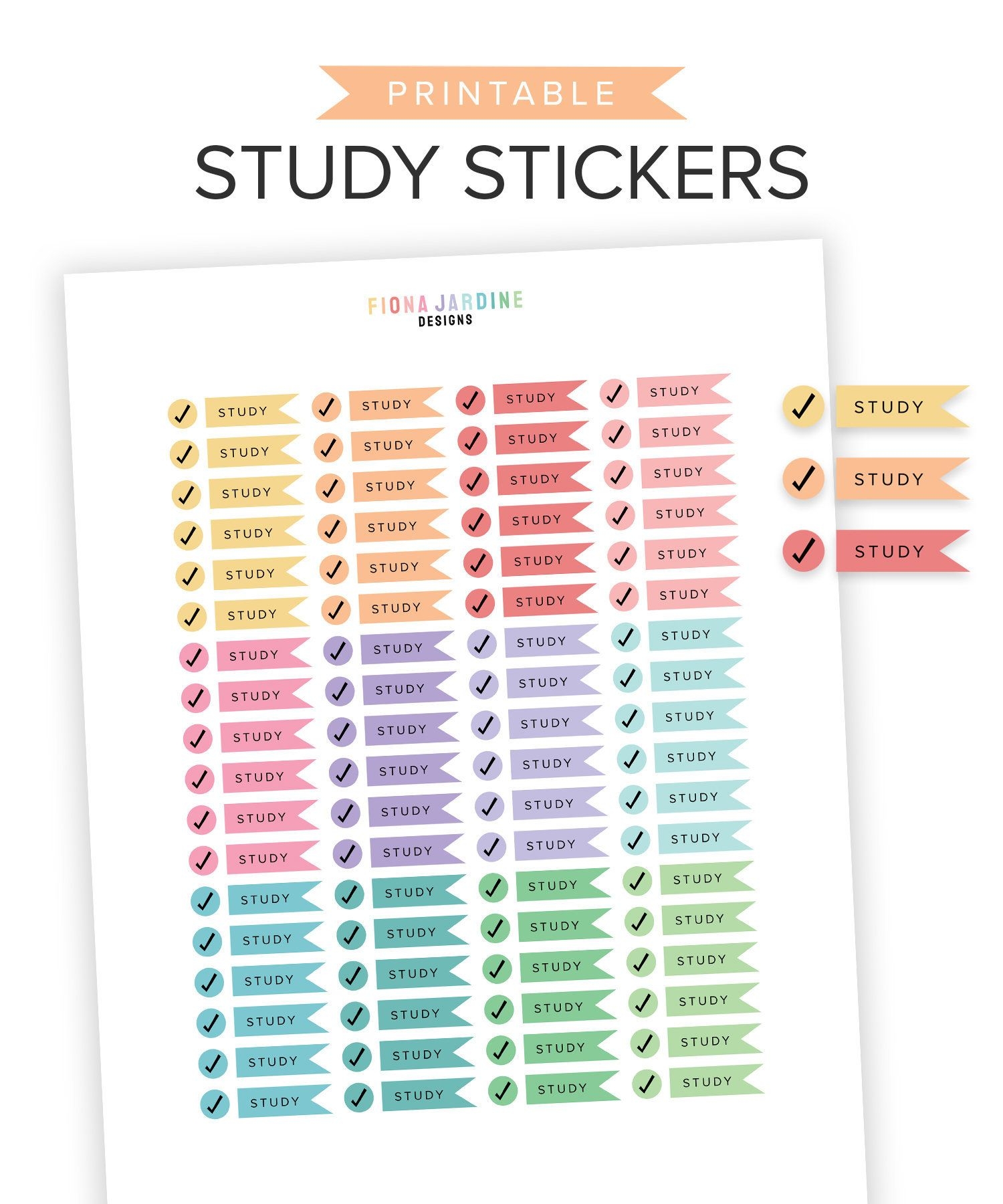 Printable Study Stickers Study Planner Stickers Colorful Etsy