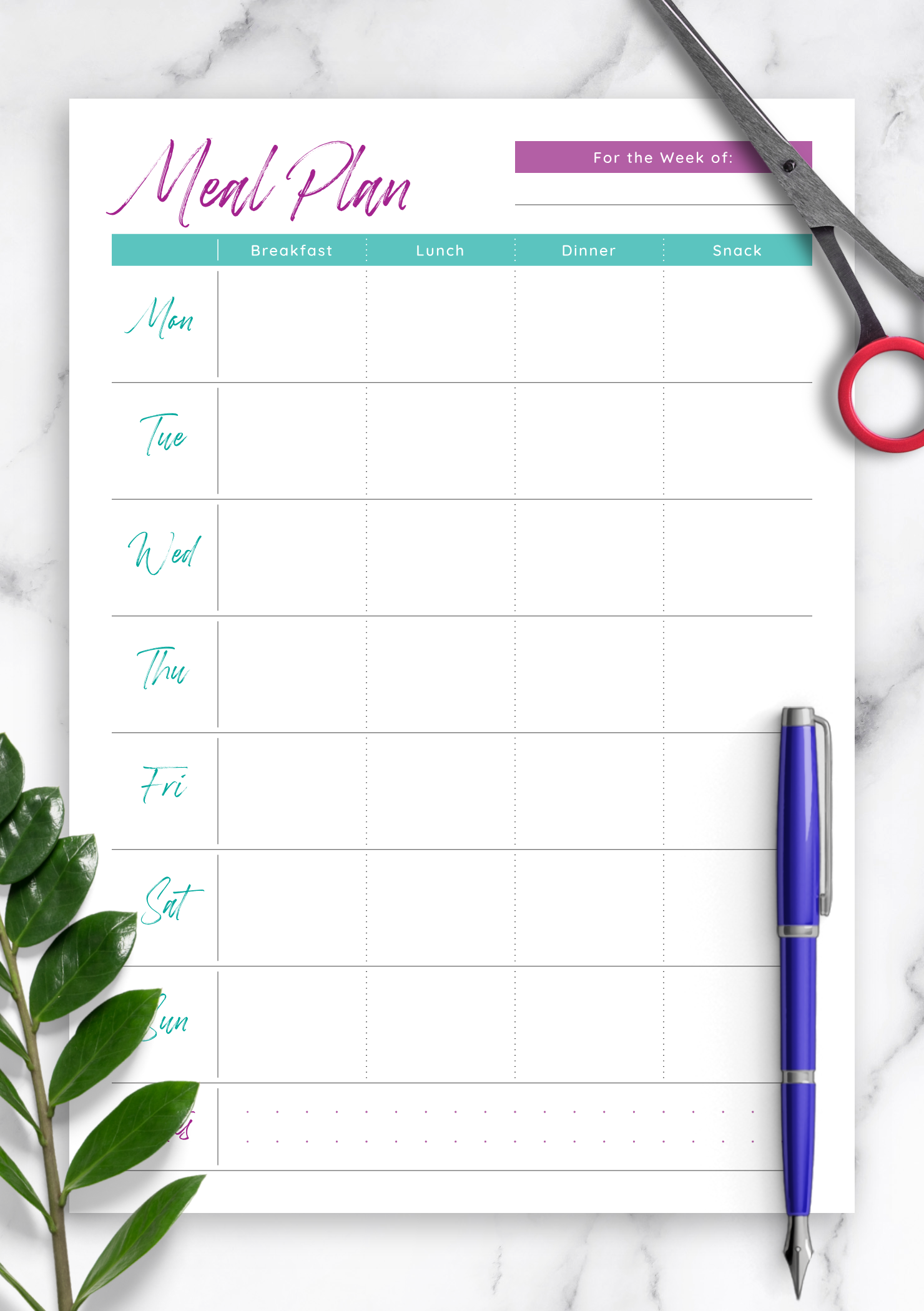 Printable Weekly Meal Planner Template Pdf Booychart