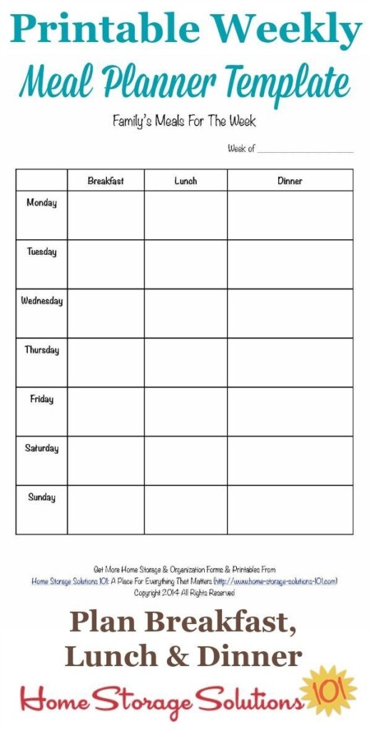 Printable Weekly Meal Planner Template Weekly Meal For Camping Menu 