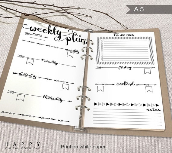 Printable Weekly Planner A5 Weekly Planner By HappyDigitalDownload
